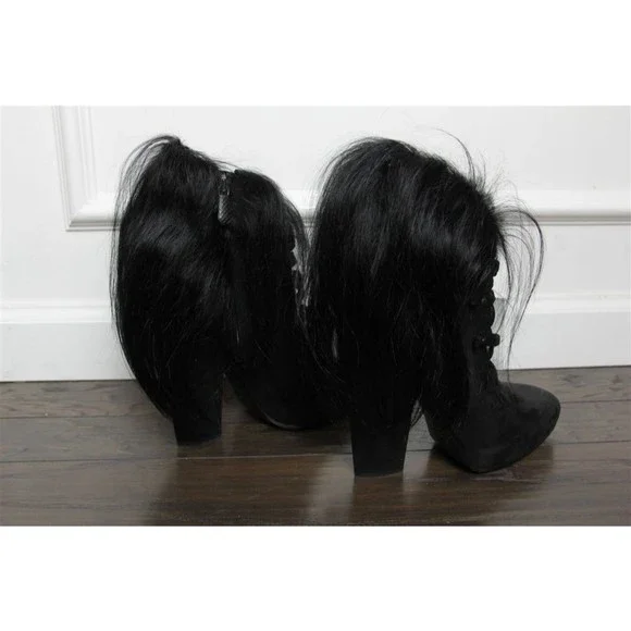 NIB BOTTEGA VENETA Black Suede Booties with Fur Trim 9.5